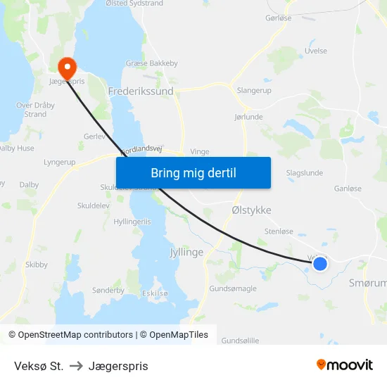 Veksø St. to Jægerspris map