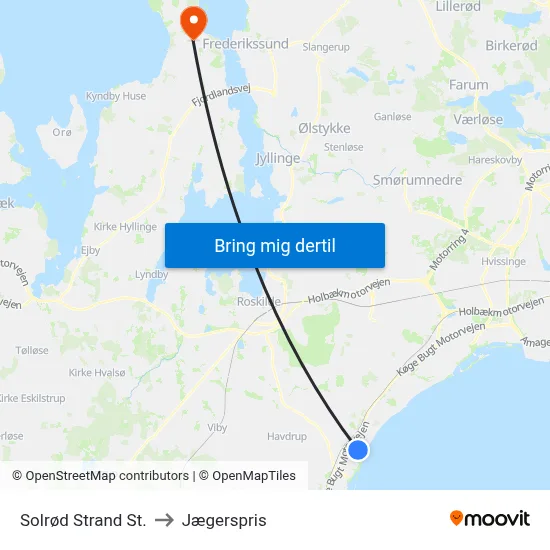 Solrød Strand St. to Jægerspris map