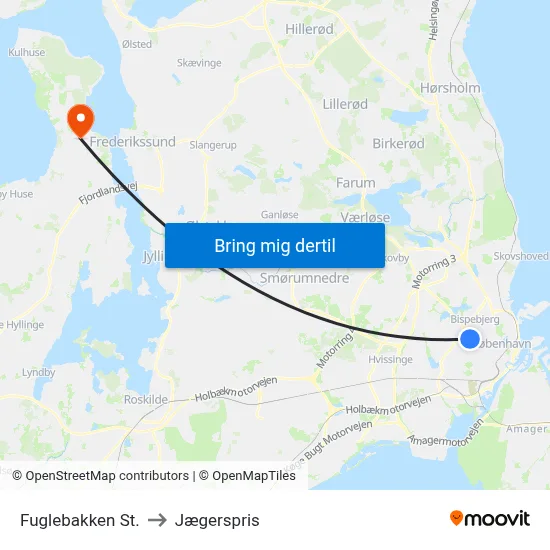 Fuglebakken St. to Jægerspris map