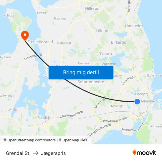 Grøndal St. to Jægerspris map