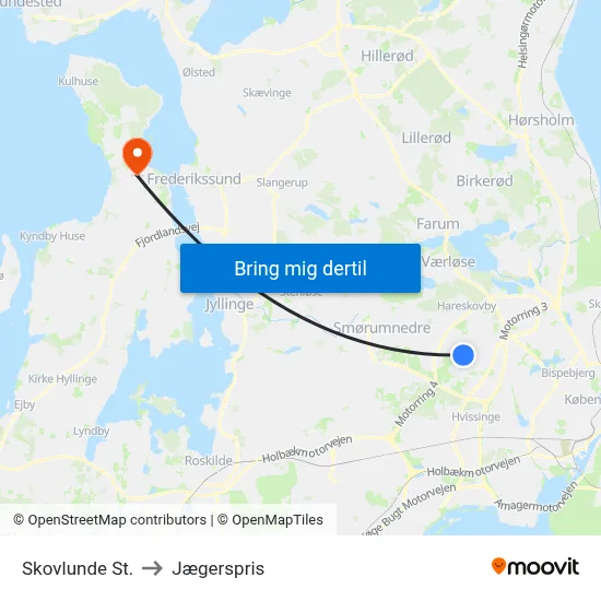 Skovlunde St. to Jægerspris map