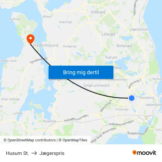 Husum St. to Jægerspris map