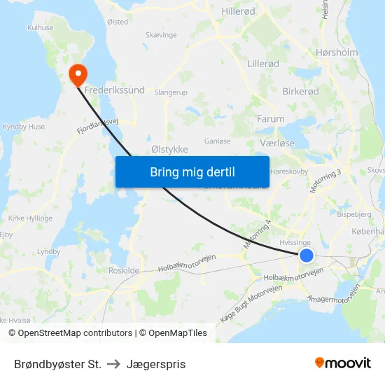 Brøndbyøster St. to Jægerspris map