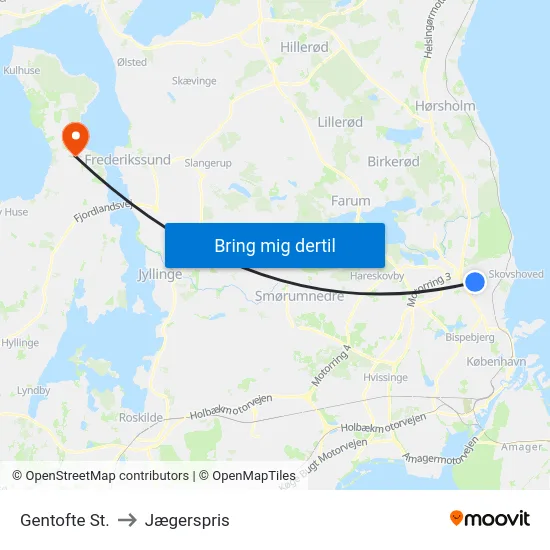 Gentofte St. to Jægerspris map