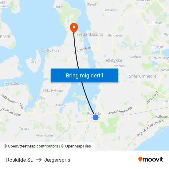 Roskilde St. to Jægerspris map