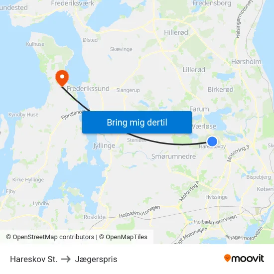 Hareskov St. to Jægerspris map