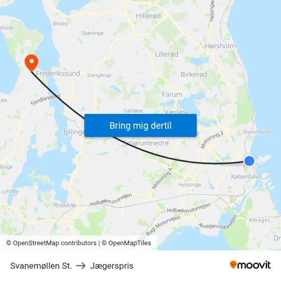 Svanemøllen St. to Jægerspris map