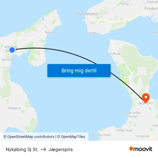 Nykøbing Sj St. to Jægerspris map