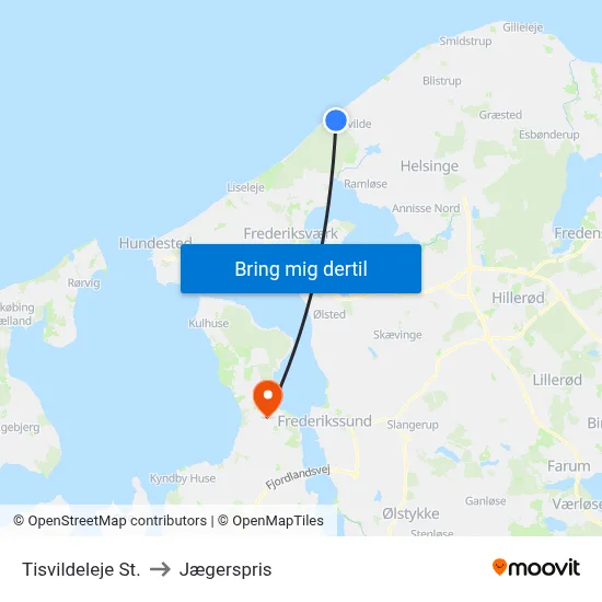 Tisvildeleje St. to Jægerspris map