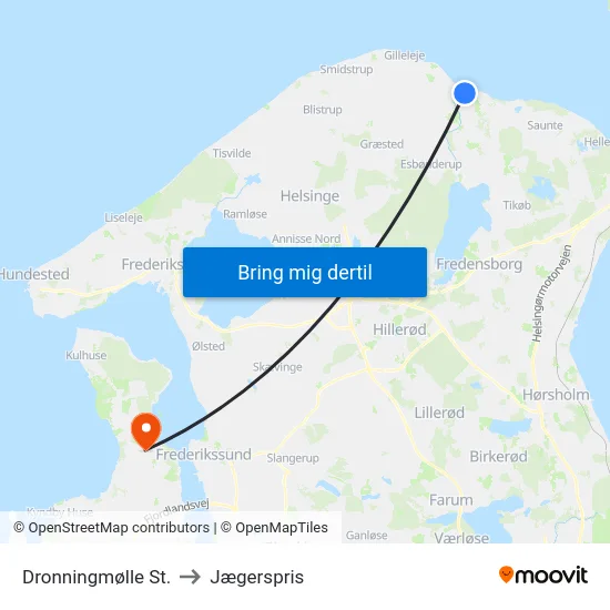 Dronningmølle St. to Jægerspris map