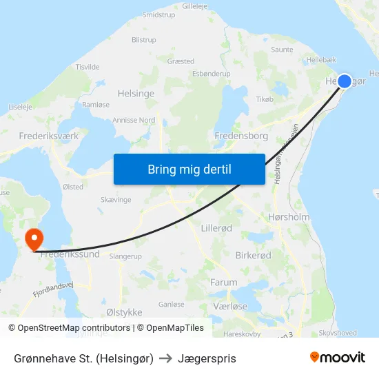 Grønnehave St. (Helsingør) to Jægerspris map