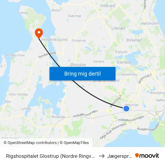 Rigshospitalet Glostrup (Nordre Ringvej) to Jægerspris map