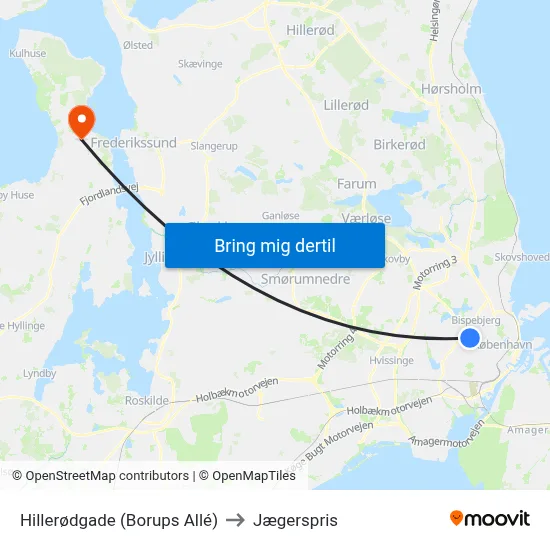 Hillerødgade (Borups Allé) to Jægerspris map