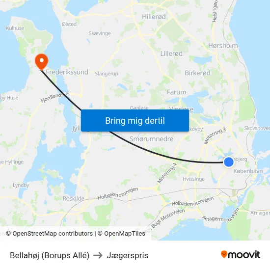 Bellahøj (Borups Allé) to Jægerspris map