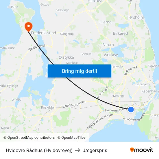 Hvidovre Rådhus (Hvidovrevej) to Jægerspris map