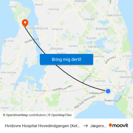 Hvidovre Hospital Hovedindgangen (Kettegård Allé) to Jægerspris map