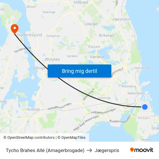Tycho Brahes Allé (Amagerbrogade) to Jægerspris map