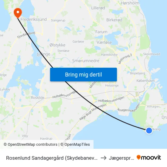 Rosenlund Sandagergård (Skydebanevej) to Jægerspris map