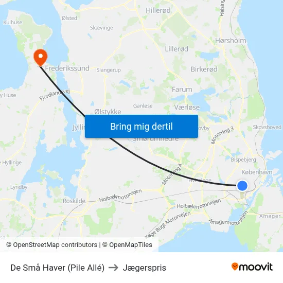 De Små Haver (Pile Allé) to Jægerspris map