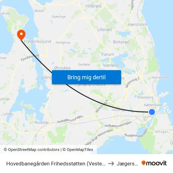 Hovedbanegården Frihedsstøtten (Vesterbrogade) to Jægerspris map