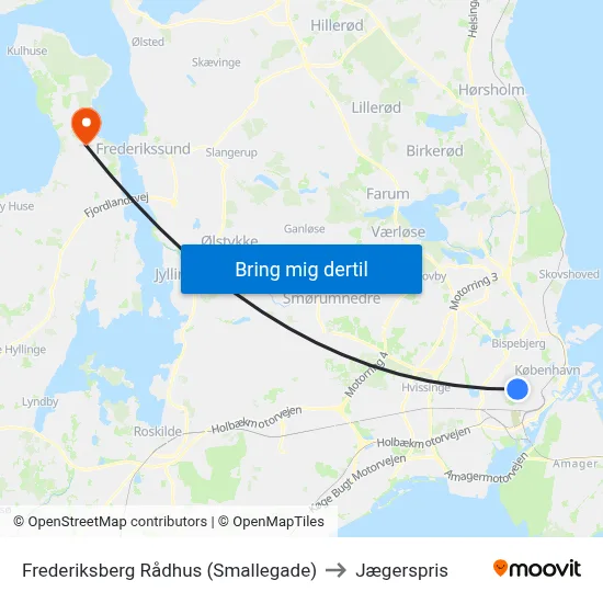 Frederiksberg Rådhus (Smallegade) to Jægerspris map