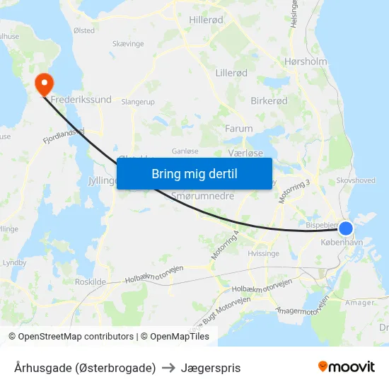 Århusgade (Østerbrogade) to Jægerspris map