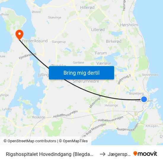 Rigshospitalet Hovedindgang (Blegdamsvej) to Jægerspris map