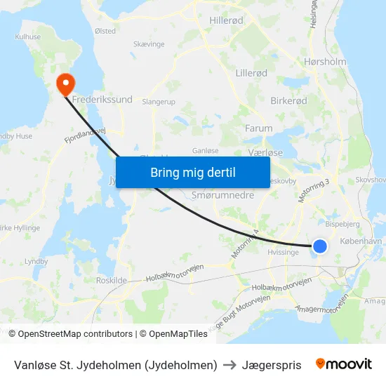Vanløse St. Jydeholmen (Jydeholmen) to Jægerspris map