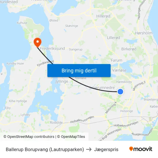 Ballerup Borupvang (Lautrupparken) to Jægerspris map