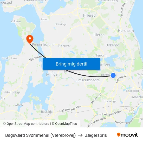 Bagsværd Svømmehal (Værebrovej) to Jægerspris map