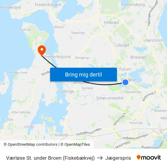 Værløse St. under Broen (Fiskebækvej) to Jægerspris map