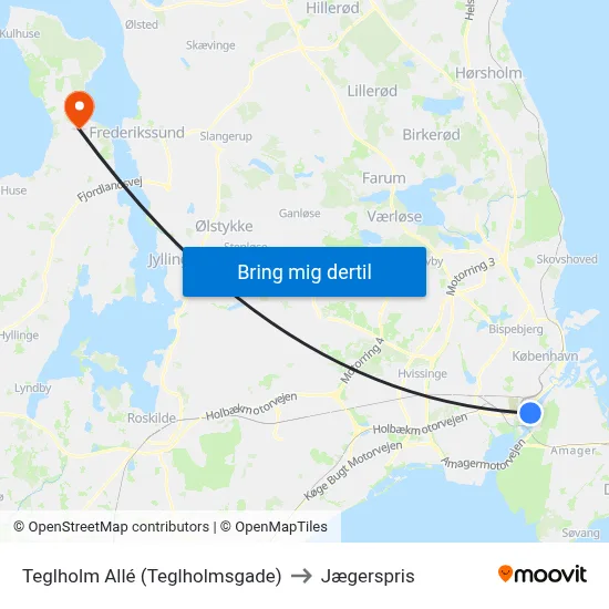 Teglholm Allé (Teglholmsgade) to Jægerspris map