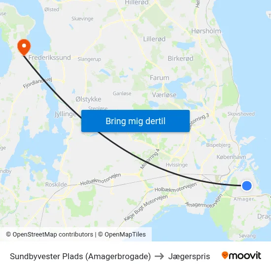 Sundbyvester Plads (Amagerbrogade) to Jægerspris map