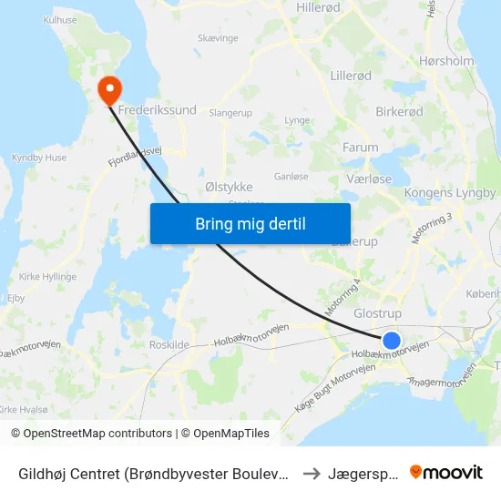 Gildhøj Centret (Brøndbyvester Boulevard) to Jægerspris map