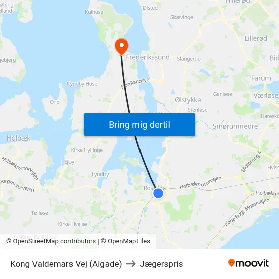 Kong Valdemars Vej (Algade) to Jægerspris map