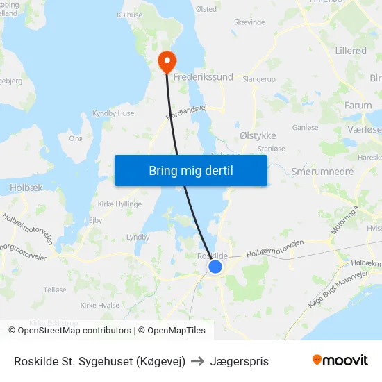 Roskilde St. Sygehuset (Køgevej) to Jægerspris map