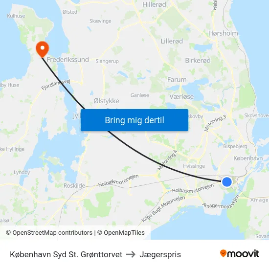 København Syd St. Grønttorvet to Jægerspris map