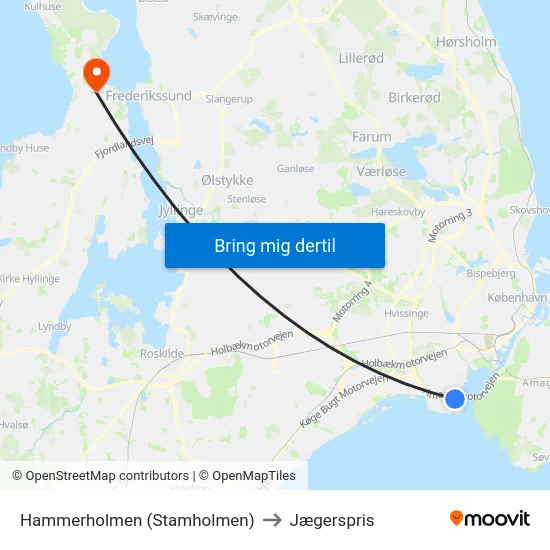 Hammerholmen (Stamholmen) to Jægerspris map