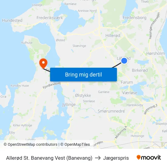 Allerød St. Banevang Vest (Banevang) to Jægerspris map