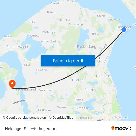 Helsingør St. to Jægerspris map