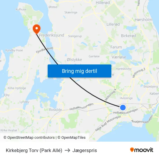 Kirkebjerg Torv (Park Allé) to Jægerspris map