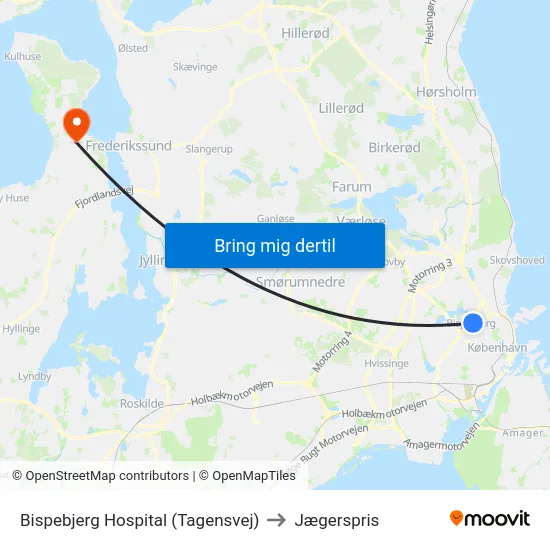 Bispebjerg Hospital (Tagensvej) to Jægerspris map