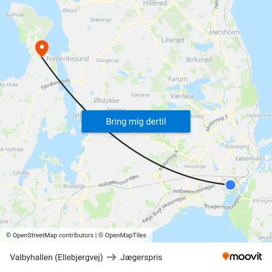 Valbyhallen (Ellebjergvej) to Jægerspris map