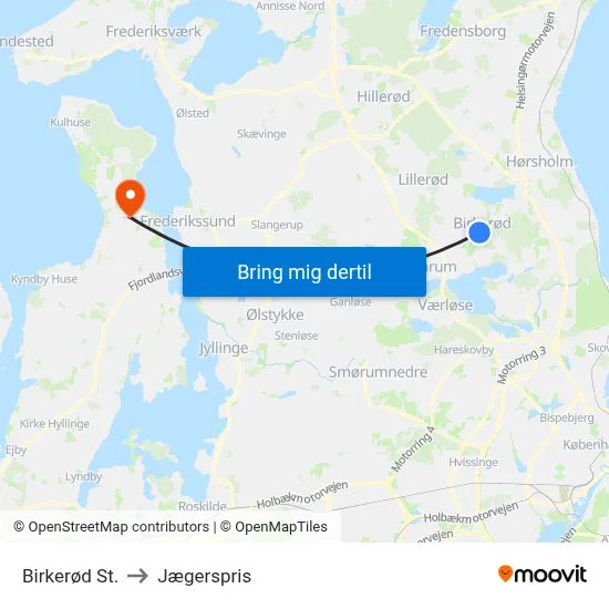 Birkerød St. to Jægerspris map