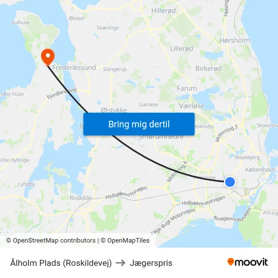 Ålholm Plads (Roskildevej) to Jægerspris map