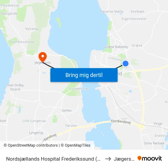 Nordsjællands Hospital Frederikssund (Hospitalvej) to Jægerspris map