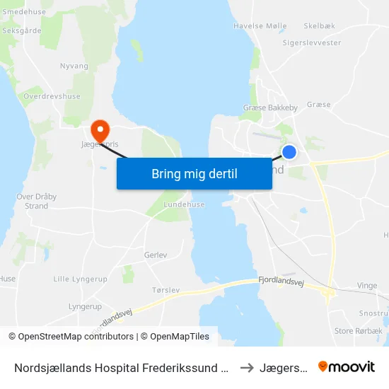 Nordsjællands Hospital Frederikssund Kapellet to Jægerspris map