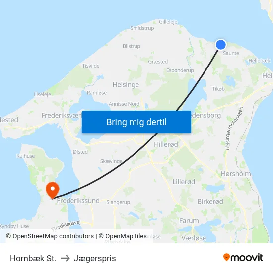 Hornbæk St. to Jægerspris map