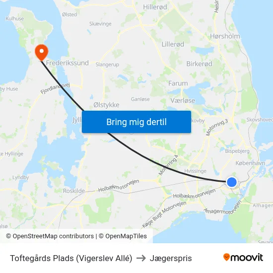 Toftegårds Plads (Vigerslev Allé) to Jægerspris map