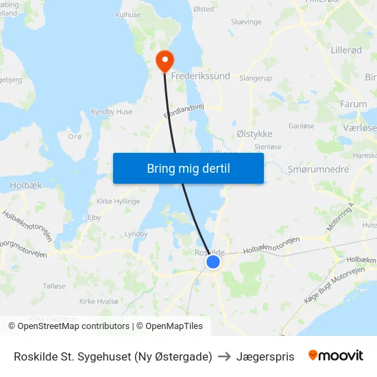Roskilde St. Sygehuset (Ny Østergade) to Jægerspris map